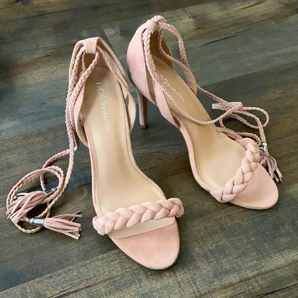 Beige Suede Women’s Wrap Around Heels